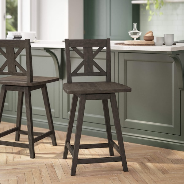 Flash Furniture Gwendolyn Commercial Solid Wood Modern Farmhouse Swivel Counter Height Barstool in Gray Wash Walnut ES-G1-24-GY-GG - main
